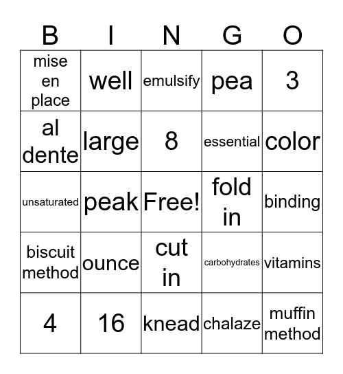 Foods Review Bingo Card