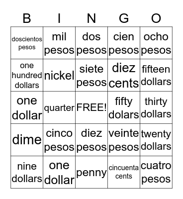 Money Bingo Card