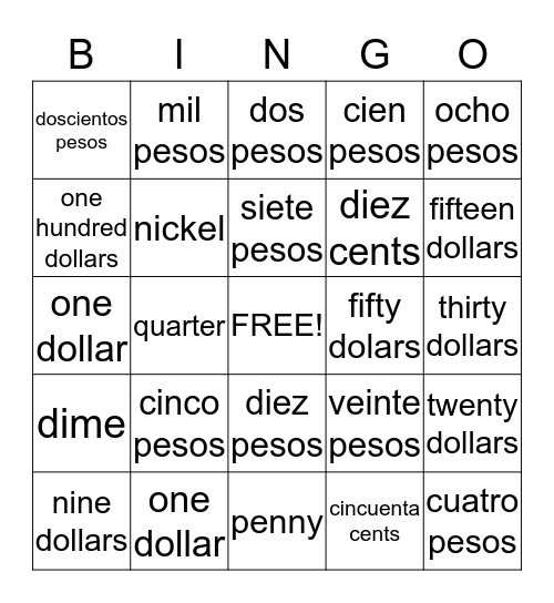 Money Bingo Card