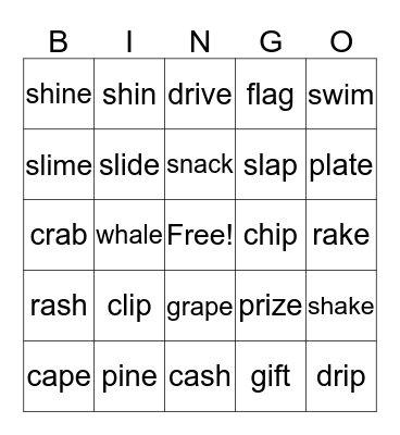 short and long a and i Bingo Card