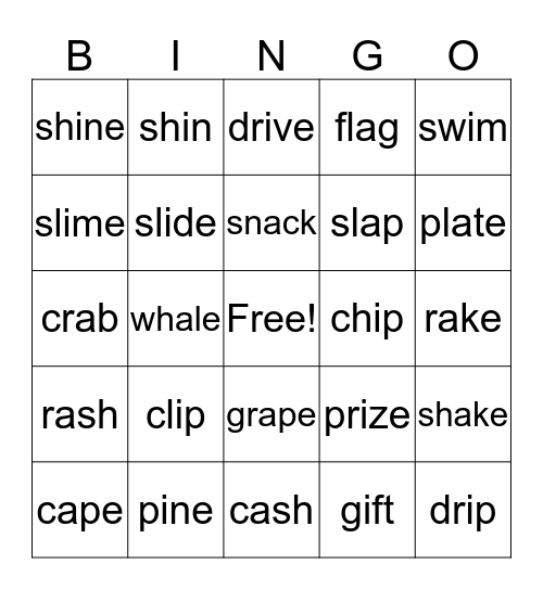 short and long a and i Bingo Card
