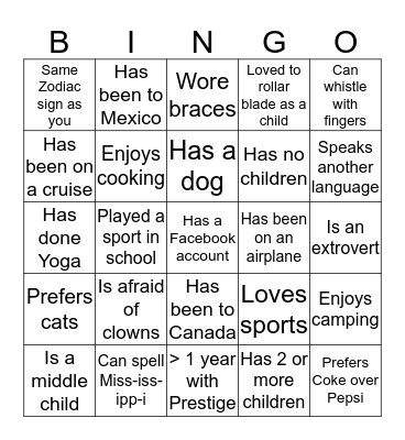 Name Bingo Card