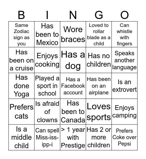 Name Bingo Card