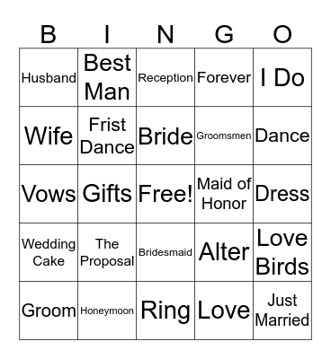 Bridal Shower Bingo Card