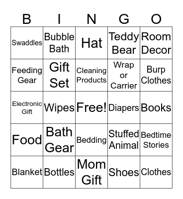 Baby Shower Gift Bingo Card