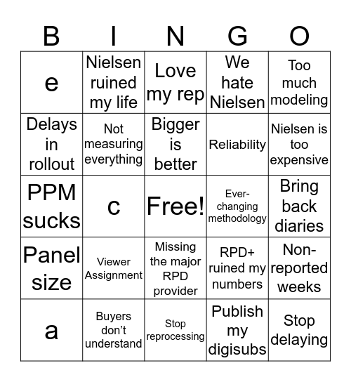 Cranky Client Bingo Card