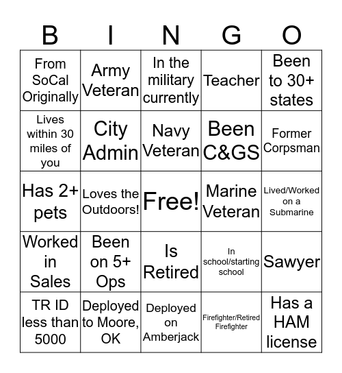 TR Bingo! Bingo Card