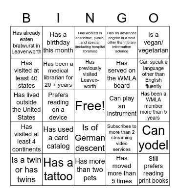 WMLA Bingo Card