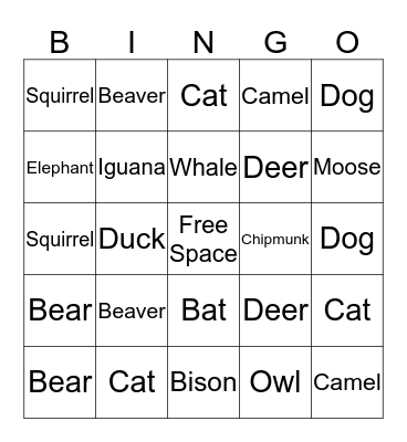 Animals Bingo Card