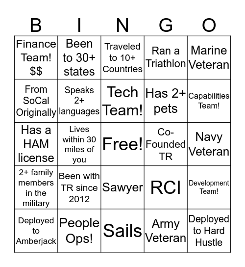 TR  B I N G O! Bingo Card