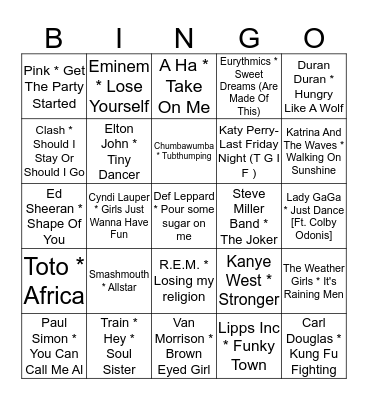 Musical Bingo Card
