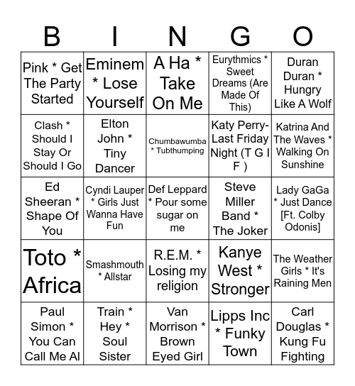 Musical Bingo Card