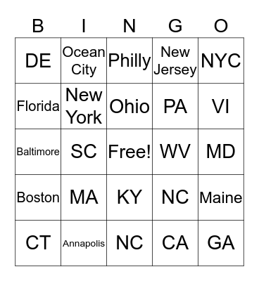 Traveling Bingo Card