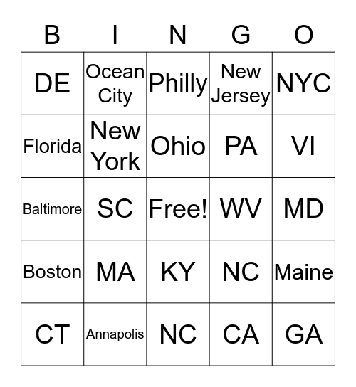 Traveling Bingo Card