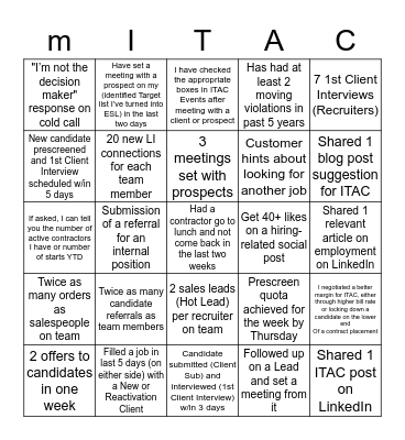 mITAC Summer Bingo Card