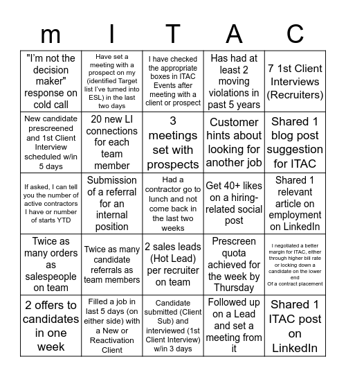 mITAC Summer Bingo Card