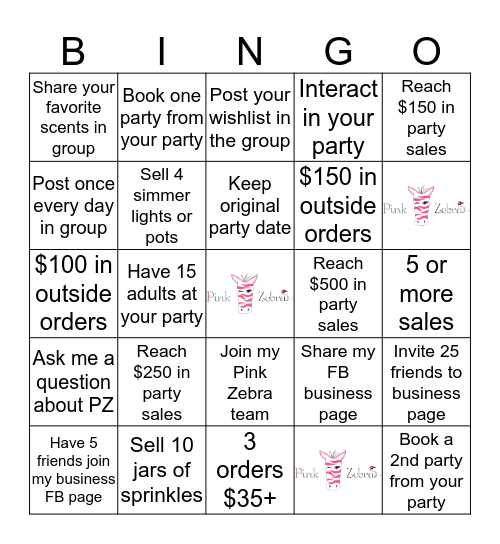 Pink Zebra Party Bingo Card