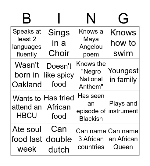 BINGO: Black Girl Magic Bingo Card