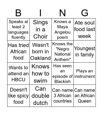 BINGO: Black Girl Magic Bingo Card