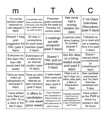 mITAC Summer Bingo Card