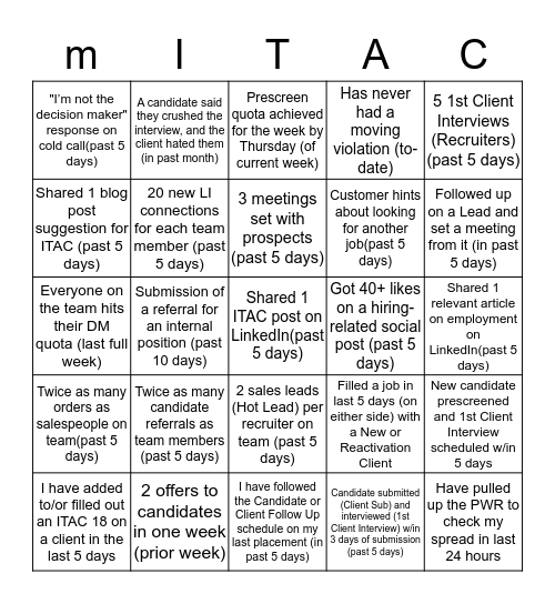 mITAC Summer Bingo Card