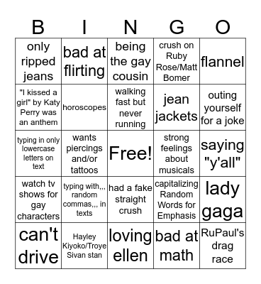 Gay Bingo Card