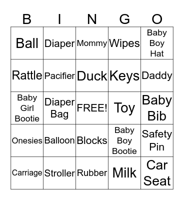 MARIE'S BABY SHOWER BINGO Card