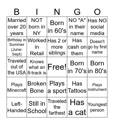 Family Reunion Bingo  Bingo Card