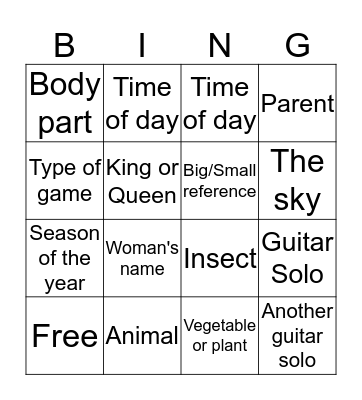Psychedelic Rock BINGO Card