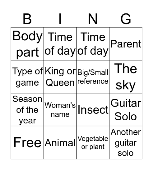 Psychedelic Rock BINGO Card