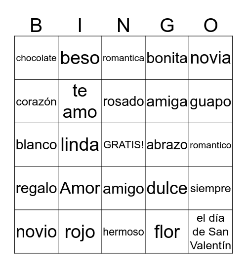 El Día de San Valentín Bingo Card