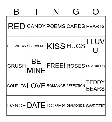 Valentines Bingo Card