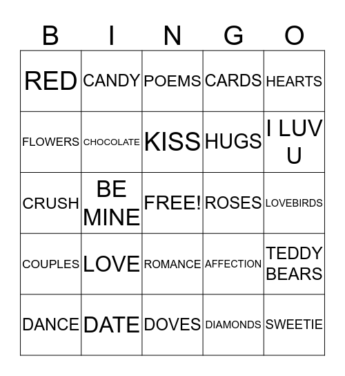 Valentines Bingo Card