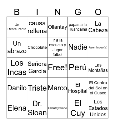 Vido o Muerte en el Cusco Bingo Card