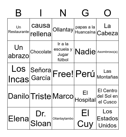 Vido o Muerte en el Cusco Bingo Card