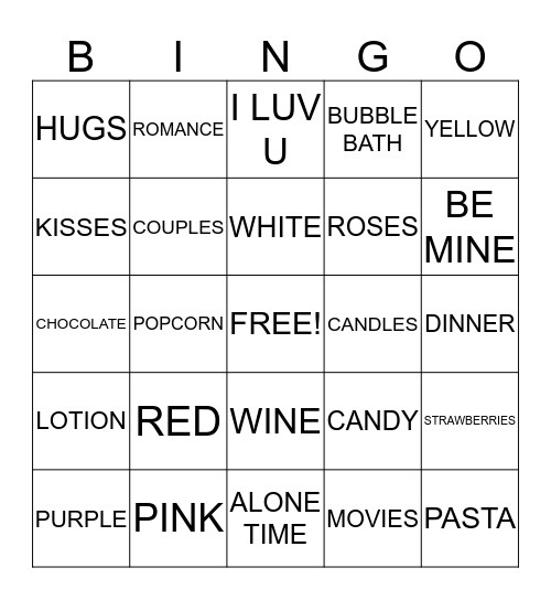 Valentines Bingo Card