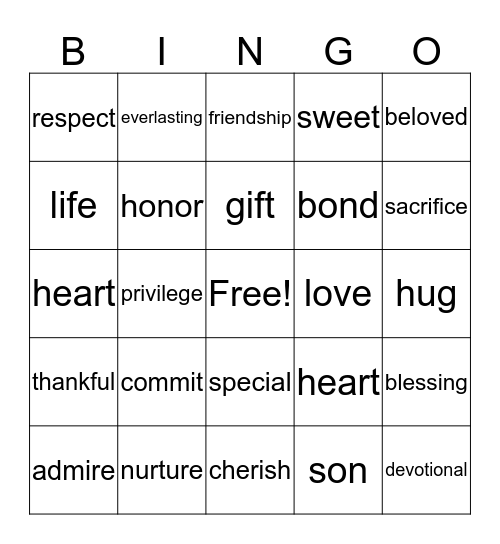 FLCOG Mother & Son Banquet Bingo Card