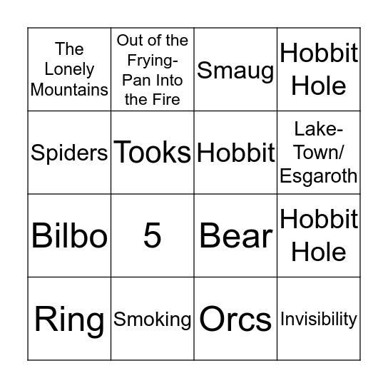 Hobbit Bingo  Bingo Card