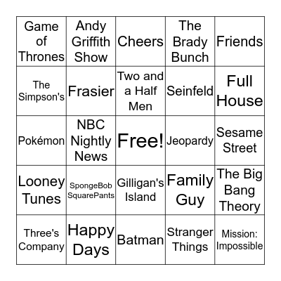 TV Themes Bingo Card