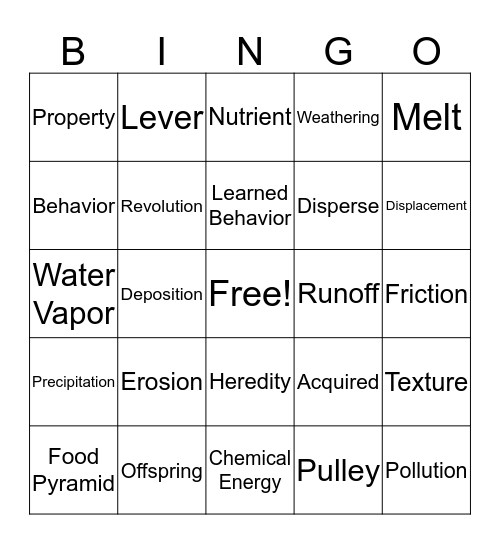 Science Review Bingo Card