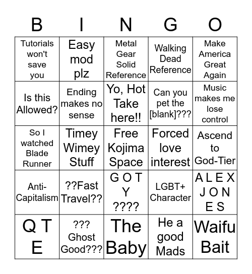 Death Stranding Bingo Card