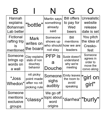 Feelings Fest Bingo Card