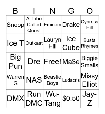 RAP LEGENDS Bingo Card