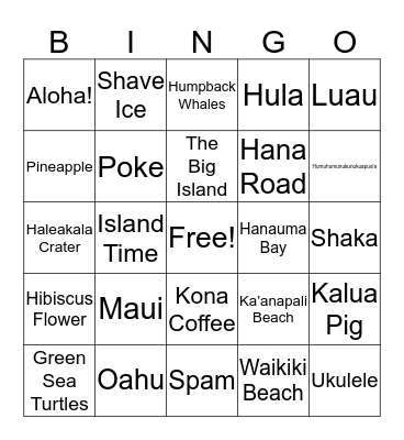 Hawaii Bingo! Bingo Card