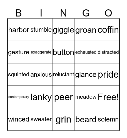 Number the Stars Ch.11-13 Bingo Card