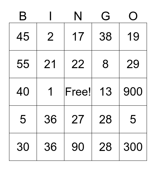 Numbers 1 1 000 Bingo Card