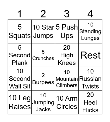 Fitness Bingo Card