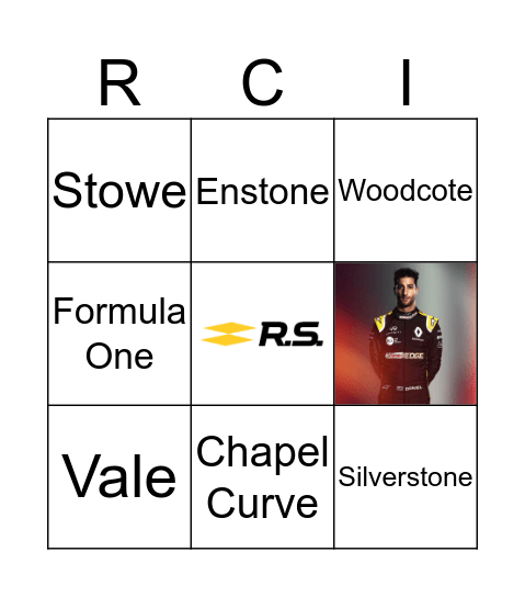 RCI Formula One Bingo Card