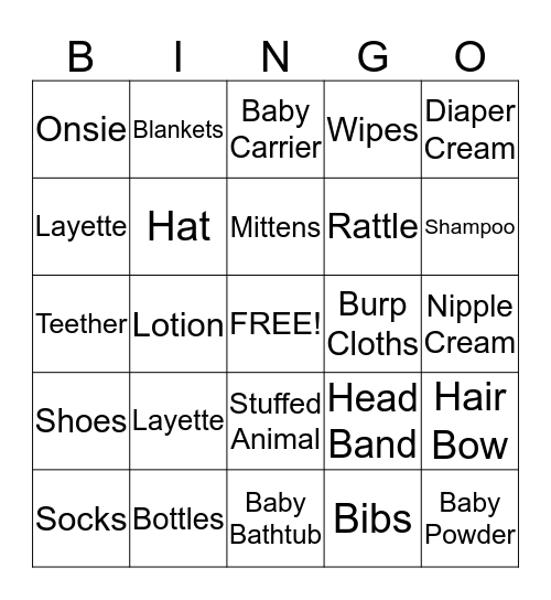 Baby Shower Bingo Card