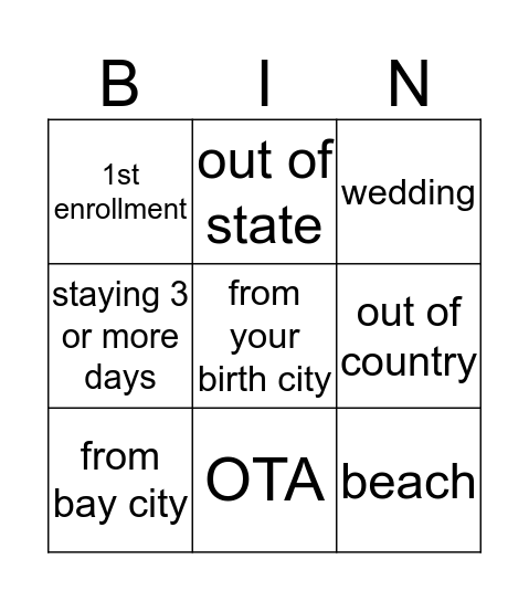 enrollment bingo Card